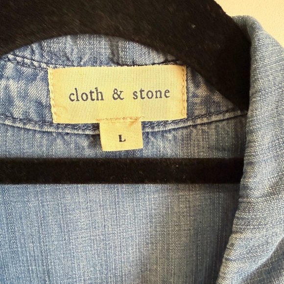 Anthropologie Cloth & Stone Top Chambray Denim Shirt Camp Blouse Laredo WesternL - Picture 5 of 7